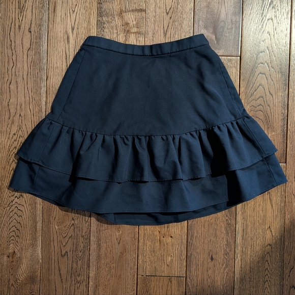 J.Crew Gray Wool Blend Flannel Ruffle Skirt, Navy - Picture 4 of 7